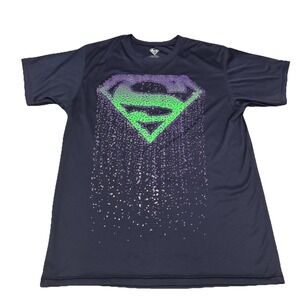Superman Purple & Green Logo Activewear Navy T-Shirt Men's Size Small DC Comics
